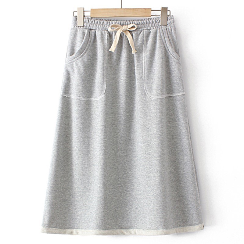 

Plus size Dresses Autumn Plus Size Skirt Women Clothing Strecth Contrast Color Cotton Terry Cloth ALine Curve Bottoms 221006, Black