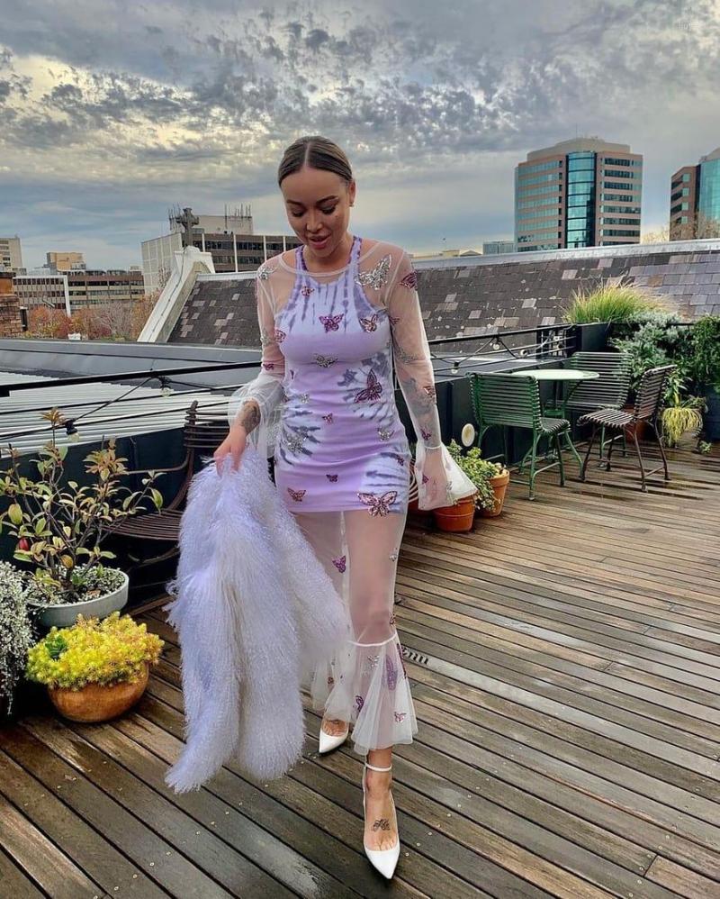 

Casual Dresses Women Bikini Cover-Ups Long Sleeve Dress With Butterfly Pattern Sweet Style Summer Clothing Skin-Friendly Comfortable