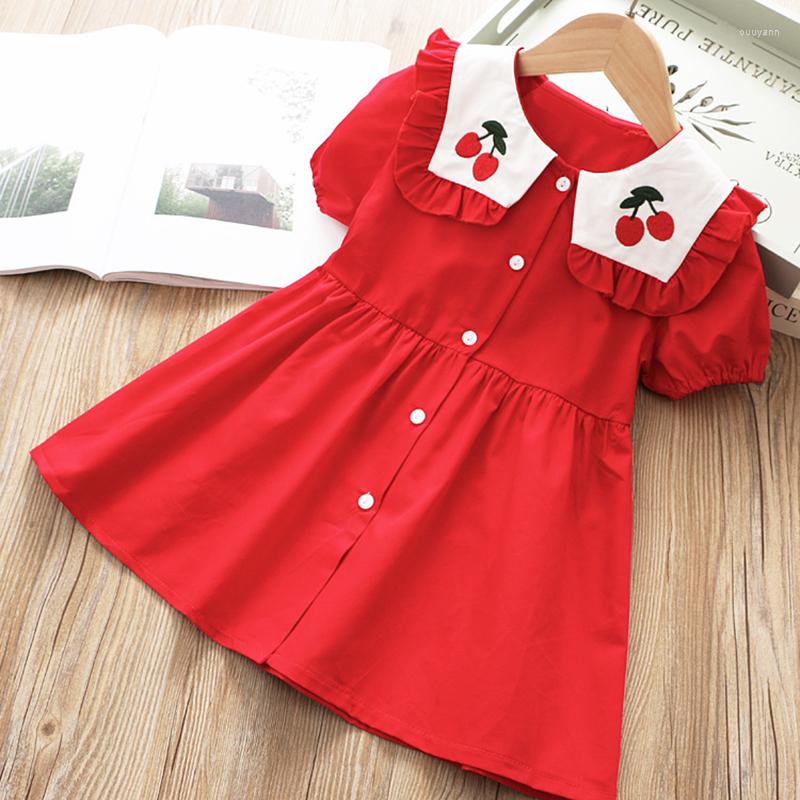 

Girl Dresses Summer Girls Dress Button Decoration Navy Wind Lapel Embroidered Party Princess Children's Kids Clothes 2-6 Year, As the picture