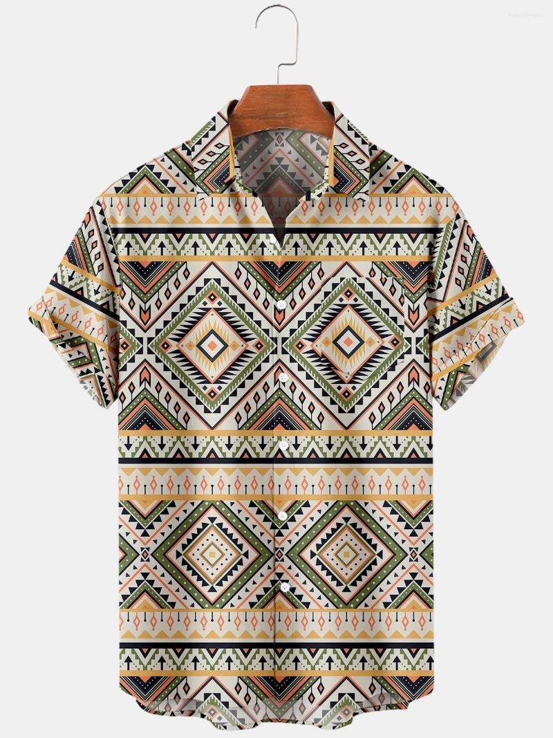 

Men's Casual Shirts Men's Y2k Hombre Prismatic Pattern Short-sleeved Shirt Street Hawaii Beach Vintage Harajuku, White line a606