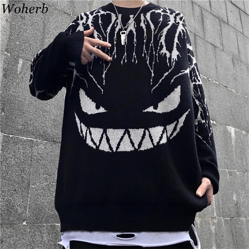 

Women's Sweaters Woherb Harajuku Black Sweater Women Lightning Devil Knitted Jumper Oversize Pullover Hip Hop Streetwear Autumn Sweaters 221006