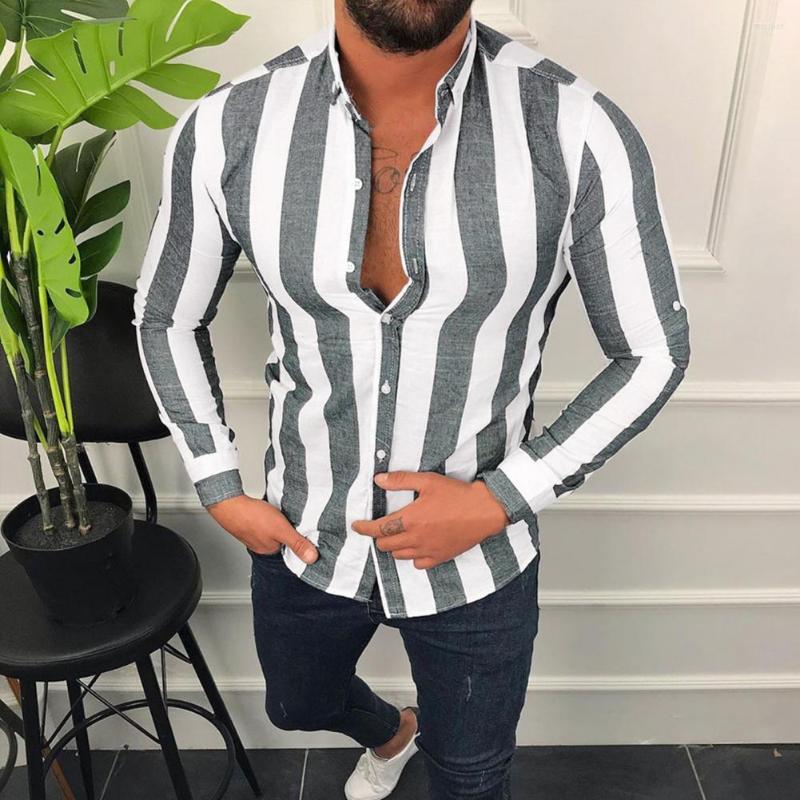 

Men's Casual Shirts Comfortable Polyester Vertical Striped Autumn Lapel Shirt For Daily Wear, Green m