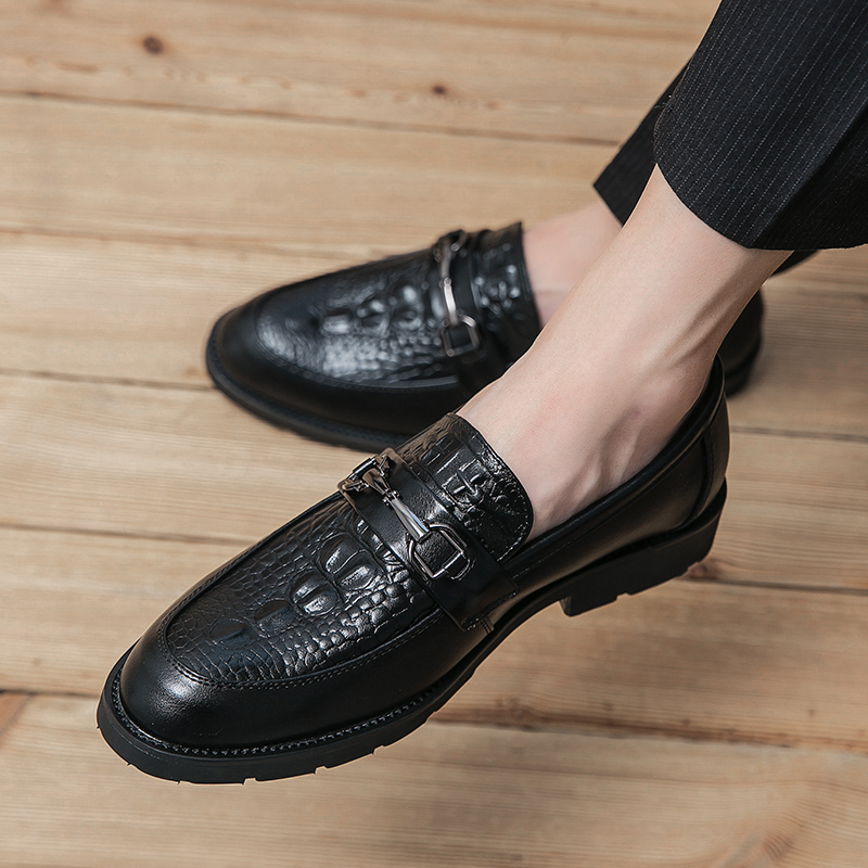 

Crocodile leather carved oxford shoes pointed toe one stirrup retro luxury metal buckle men's fashion formal casual shoes business shoes Multiple size 38-47, Brown