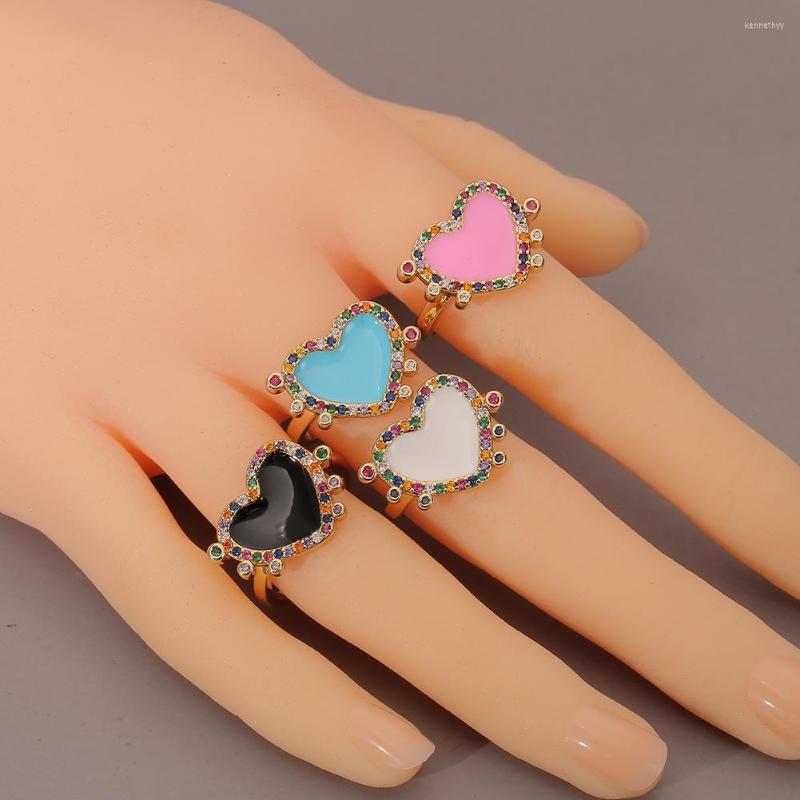 

Wedding Rings Simple Jewelry Enamel Heart-shaped Ring Women's Ins Accessories Cocktail Party Friend Gift