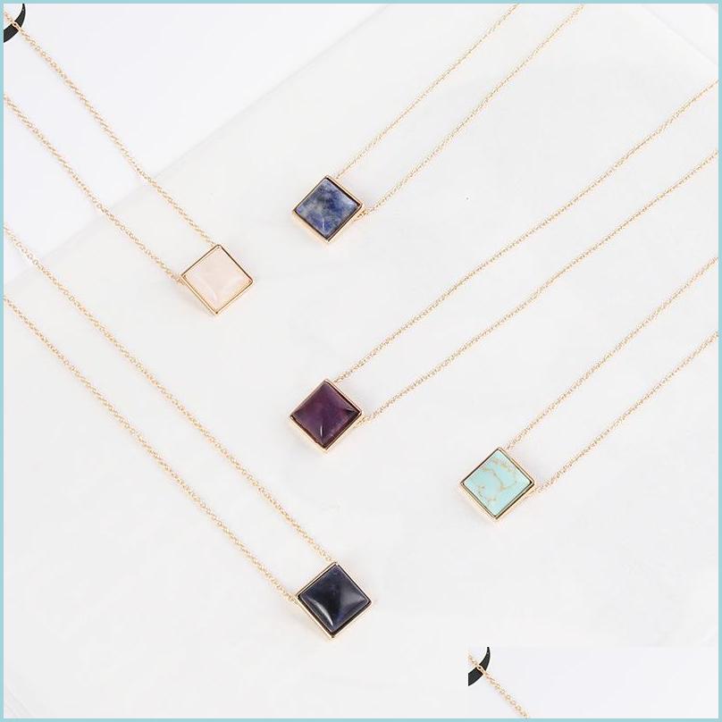 

Pendant Necklaces Small Square Nature Stone Pendant Necklace Women Charm Choker Chain Ins Style Boutique Jewelry Wish Gift D Vipjewel Dhotp