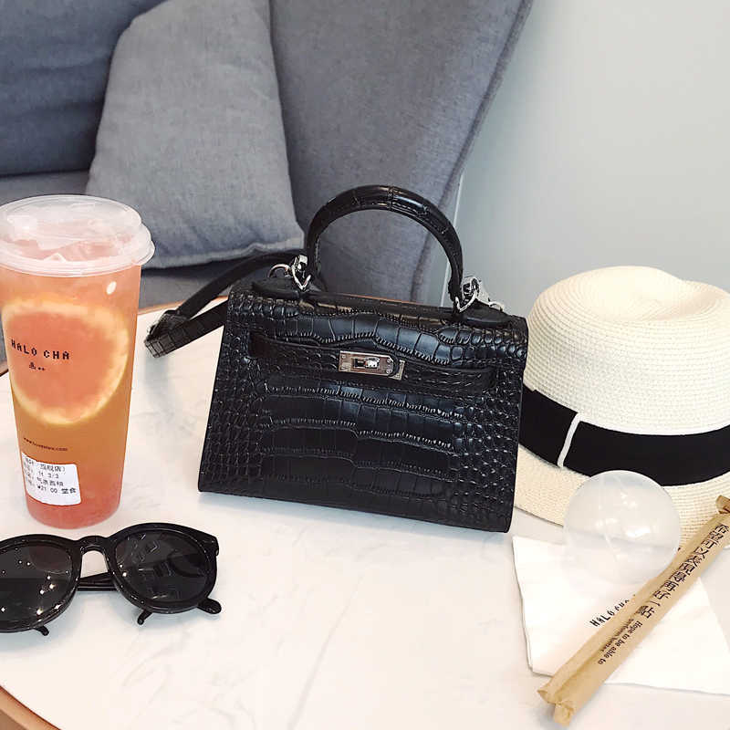 

Fashion Women Herme Totes bag s Cowskin Genuine leather Handbag 2022 New Cowhide Crocodile kellies Mini Second Generation Leather One Shoulder Cros, Black