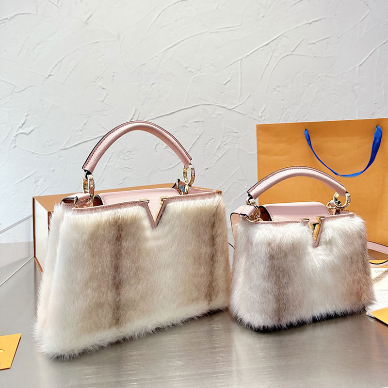 

Wool Capcines Handbag Tote Bag Winter Crossbody Shoulder Bags Women Small Tote Wallts Leather Handle Removable Strap Gold Hardware Fashion Letters Two Size