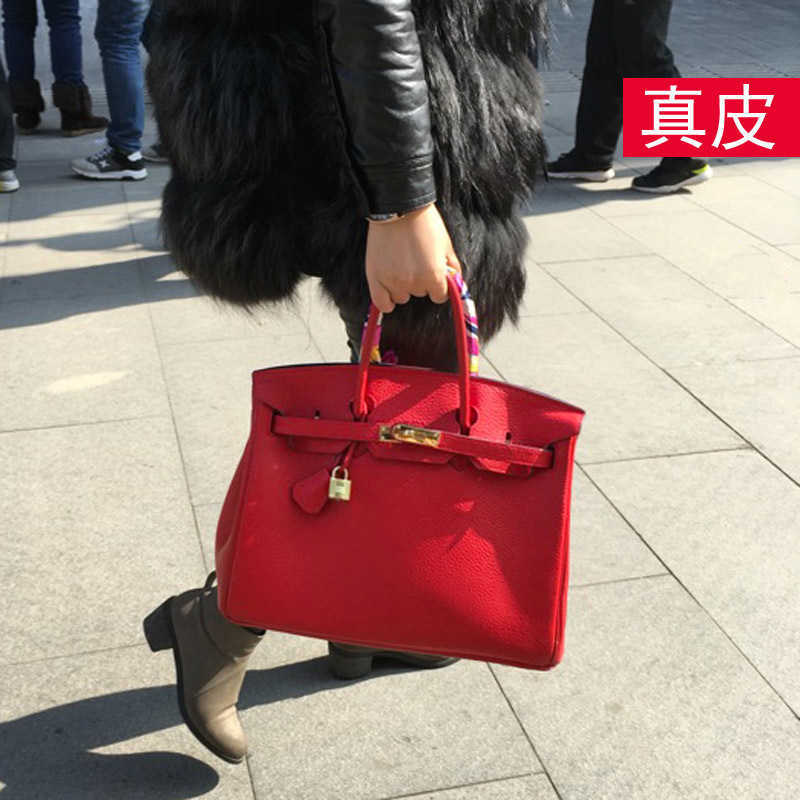 

Fashion birkins woman herme bag superior quality First layer leather hand large capacity red Bridal Wedding kellies, 30cm