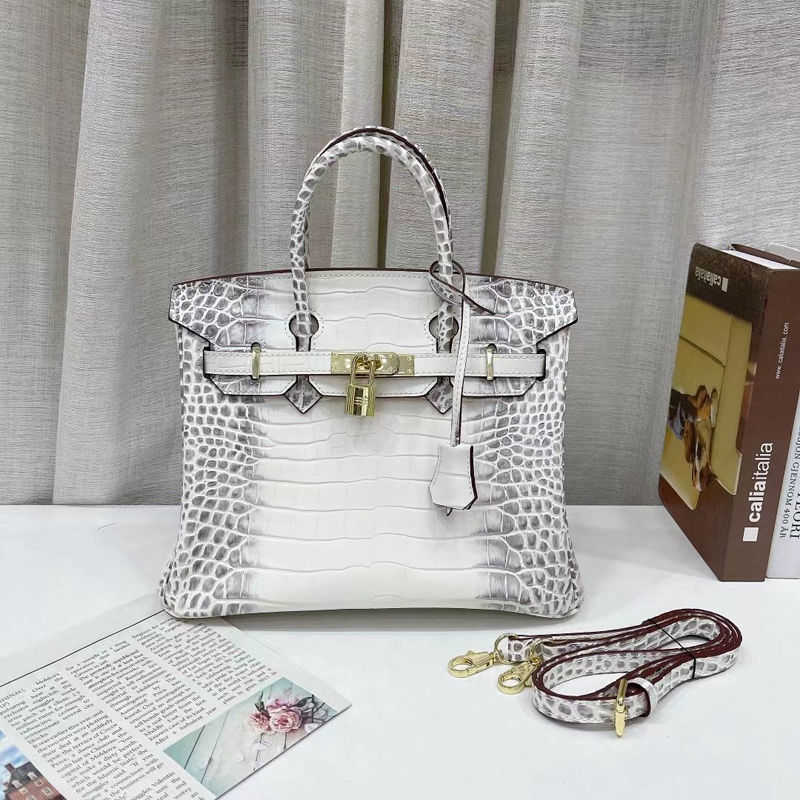 

Fashion birkins woman herme bag High end crocodile grain leather bright white women s buckle Single Shoulder Messenger, Sky blue
