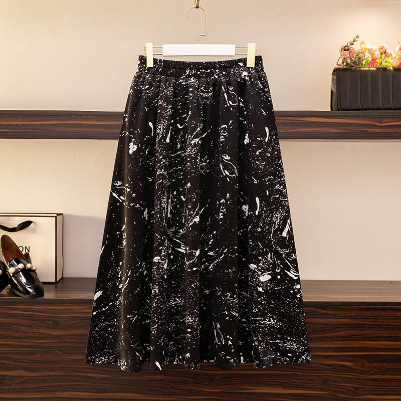 

Plus size Dresses 150Kg Plus Size Women's Summer Loose Elastic Floral Pleated Umbrella ALine Skirt Hip 160 Black 5XL 6XL 7XL 8XL 9XL 221006