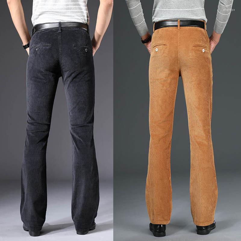 

Men's Pants Corduroy Bootcut Flare Men Vintage Stretch Boot Cut Trouser Classic Autumn Flared Pant Pantalon Homme Black, Jq6186 khaki