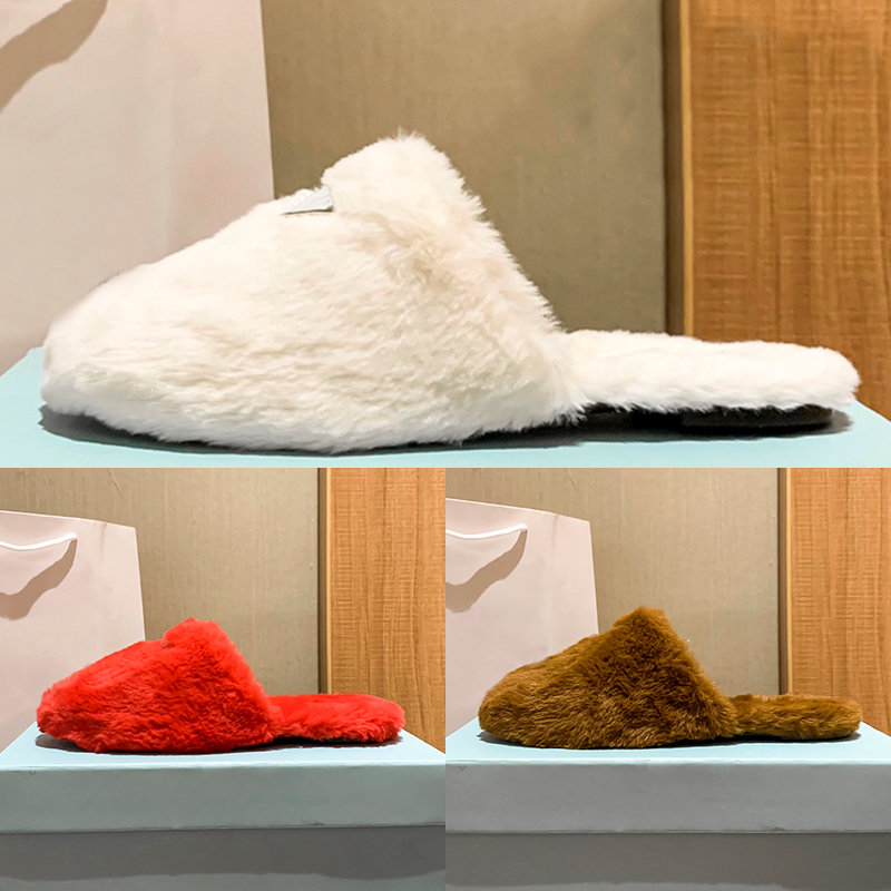 

With box Shearling Sabots Flat Slide Slippers women shoes Comfortable Wool Slides Soft Warm Fur sandals white black brown red luxury women designer slipper, I need to see other products