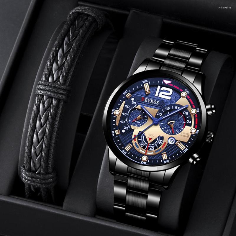 

Wristwatches Top Luxury Mens Watches Stainless Steel Quartz Calendar Watch For Men Business Luminous Leather Male Bracelet Clock Reloj, As shown 6