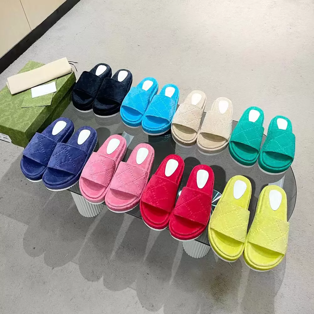

Top Thick Bottom Sandals velvets Slippers Cotton Platform Fashion Slipper Letter Flat Mules Designer Sandals Stylist Summer Outdoor Beach sandal EUR 35-44, I need to see other products