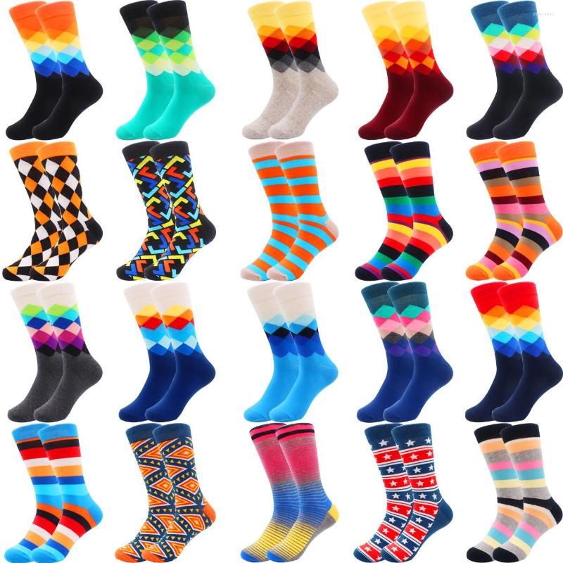 

Men's Socks Hip Hop High Colorful Combed Cotton Happy Novelty Quality Skateboard Plaid Geometric Harajuku Gifts, 17