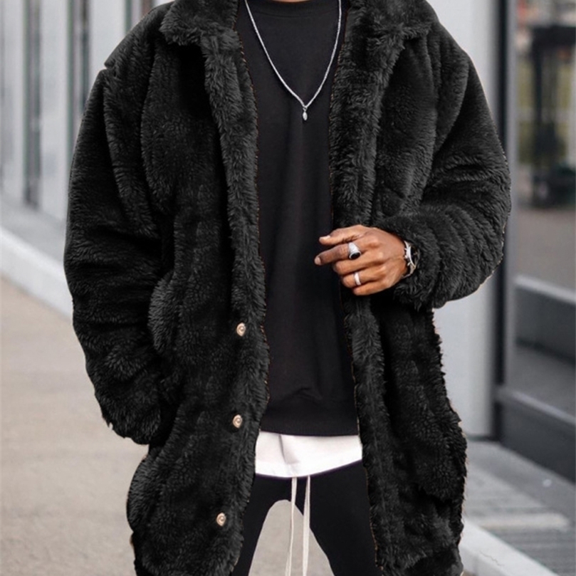 

Mens Fur Faux Fur PFNW Autumn Winter Loose Warm Mens Coats Casual Fashion Faux Fur Male Clothes High Street Solid Color Trench 2201006, Black