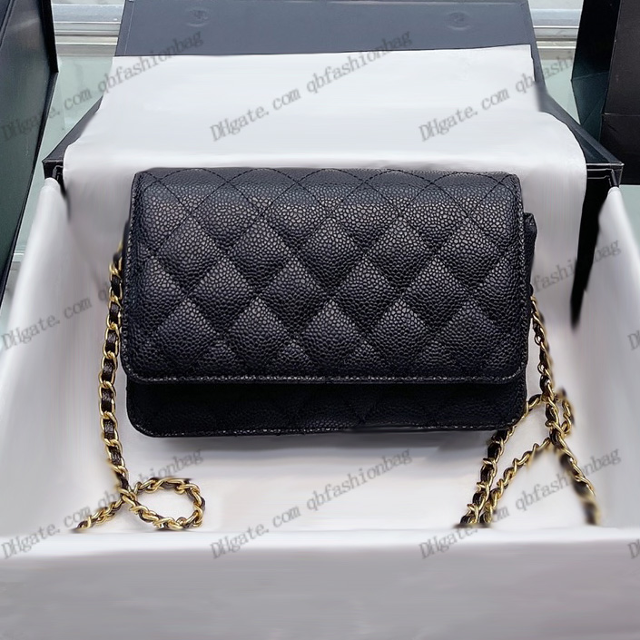 

Womens Classic Caviar Wallet With Chain Designer Bags Top Leather Clutch Quited Diamond Gold Hardware Crossbody Choulder Multi - Card Luxury Handbags Purse 19x12CM, Box