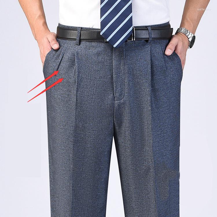 

Men's Suits Summer Thin Tux Pants High Waist Loose Double Pleated Suit Business Casual Men's Trousers Middle-aged Father Straight, 6805 light gray