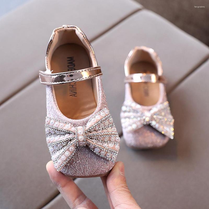 

Flat Shoes Kids Bowknot Princess Children Silver Pink Leather For Wedding Party Girl's Dance Performance Chaussure Fille