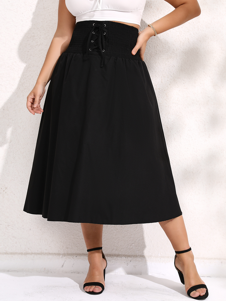 

Plus size Dresses Finjani Solid Lace Up Skirt Women's Plus Size Flare Corset Skirts Fashion Black Dress Women Clothing 221006, 0360