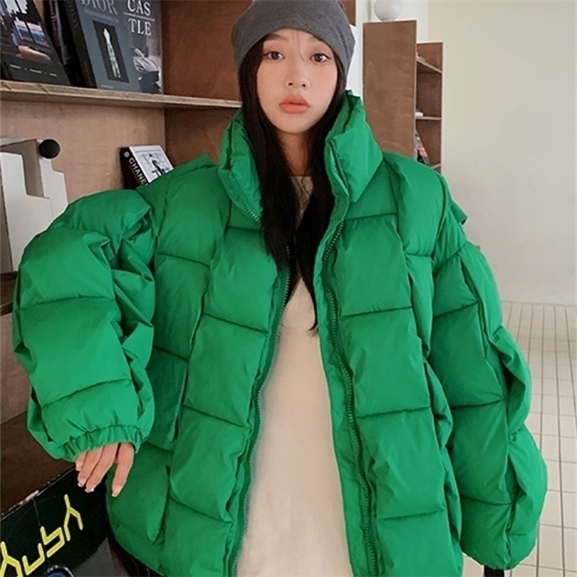 

Womens Down Parkas Winter Fashion Women Parkas Warm Down Cotton Short Jacket Thick Knitted Loose Puffer Coat Stand Collar Female Outwear Coats 220930, White