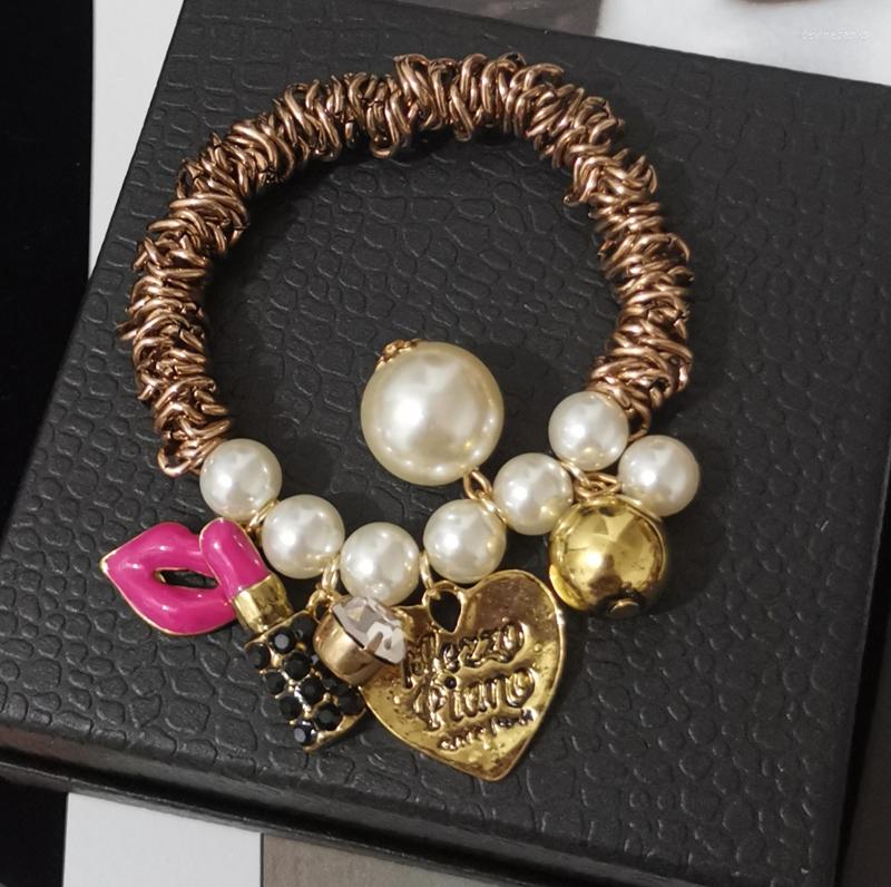 

Strand Pearls Crystal Lipstick Jewelry Pulseiras Bracelet Ladies Accessories