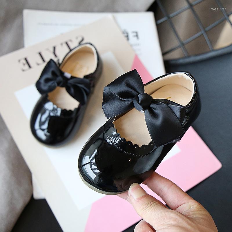 

Flat Shoes Baby Girls Patent Leather Princes Big Bow Mary Janes Party For Kids Dress Shoe 2022 Autumn Spring Child, Navy blue