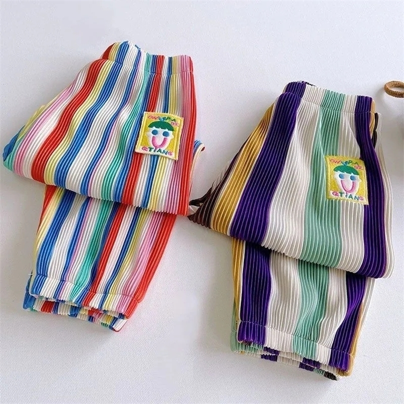 

Trousers Childrens Rainbow Folds Pants Girl Spring Summer Casual Elastic Waist Sweatpants Loose Korean Style Kid Clothes 2201006, As picture