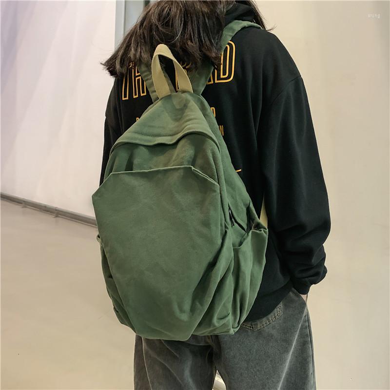 

Backpack Army Green Women Canvas Bags Fashion Student Shoulder Backbags 2022 Soft, Black