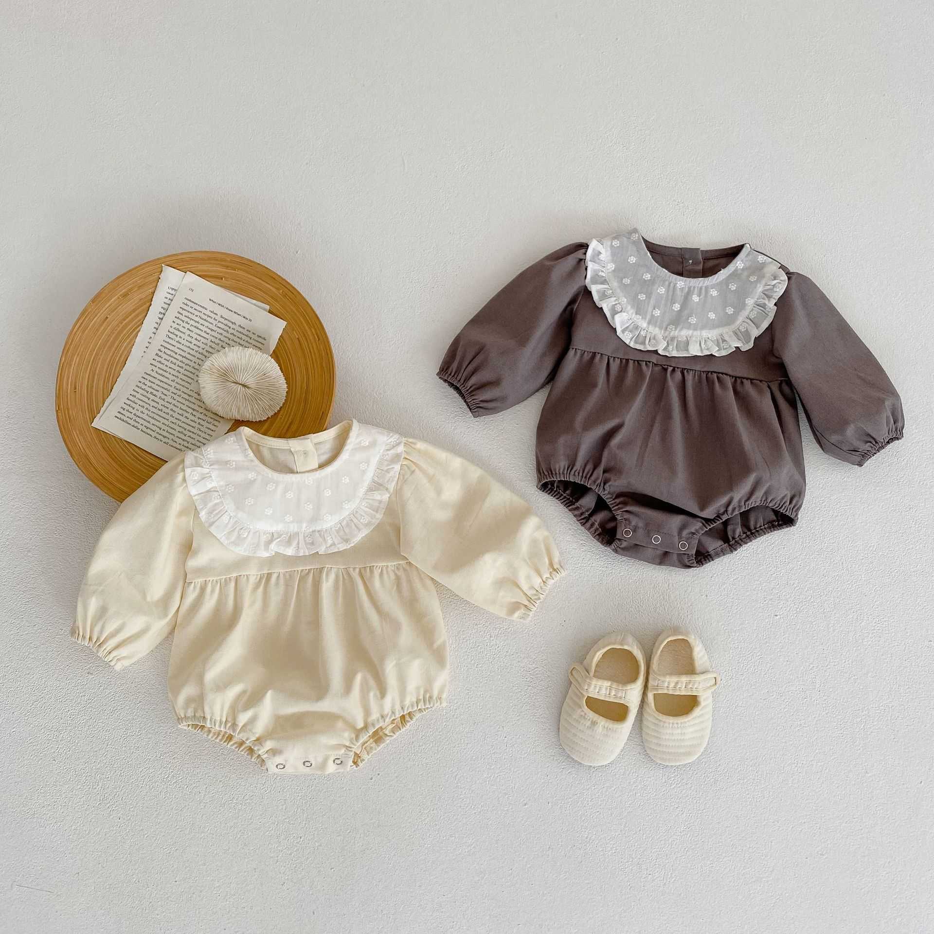 

Rompers 2022 Autumn New Girl Baby Loose Long Sleeve Romper Boy Toddler Full Cotton Casual Jumpsuit Infant Pure Color Onepiece Clothes J220922, Apricot.