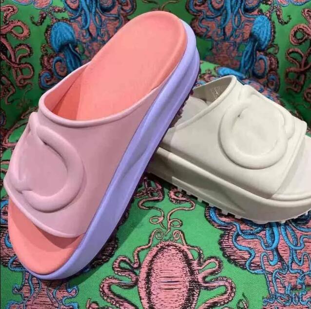 

Beach Slippers Miami Slides Flat Sandals Thick Bottom Fashion Summer Thick Soled Designer Summer House Pink White New Eva Women, B11