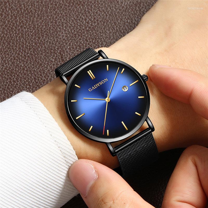 

Wristwatches Men Watches 2022 Luxury Watch Stainless Steel Mesh Calendar Casual Quartz Relogio Masculino, Black gray