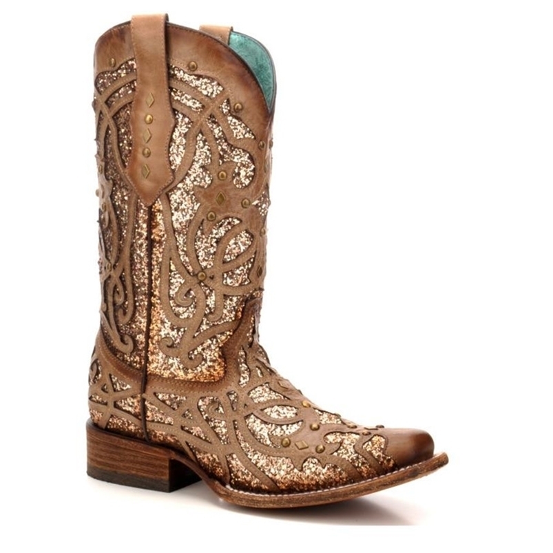 

Boots Women Western High Color-blocking PU Pointed Thick Heel Carved Hollow Sequins Fashion Street Retro Motorcycle Rider 221006, Brown