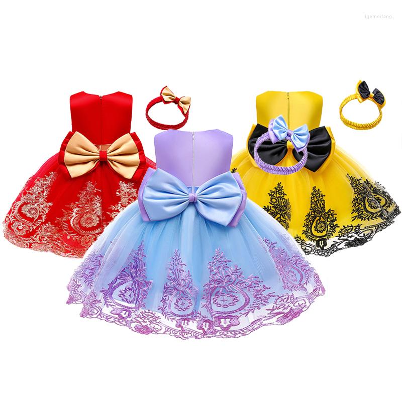

Girl Dresses Born Retro Baby Girls Dress High Quality Embroidery Mesh Christmas Little Princess And Headband 2Pcs Party Kids Clothes, As the picture