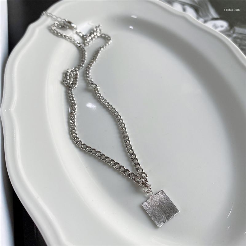 

Pendants POFUNUO Real 925 Sterling Silver Square Pendant Necklace Heavy Handmade Chain Minimalist Chic Chokers Wedding Gifts Necklaces