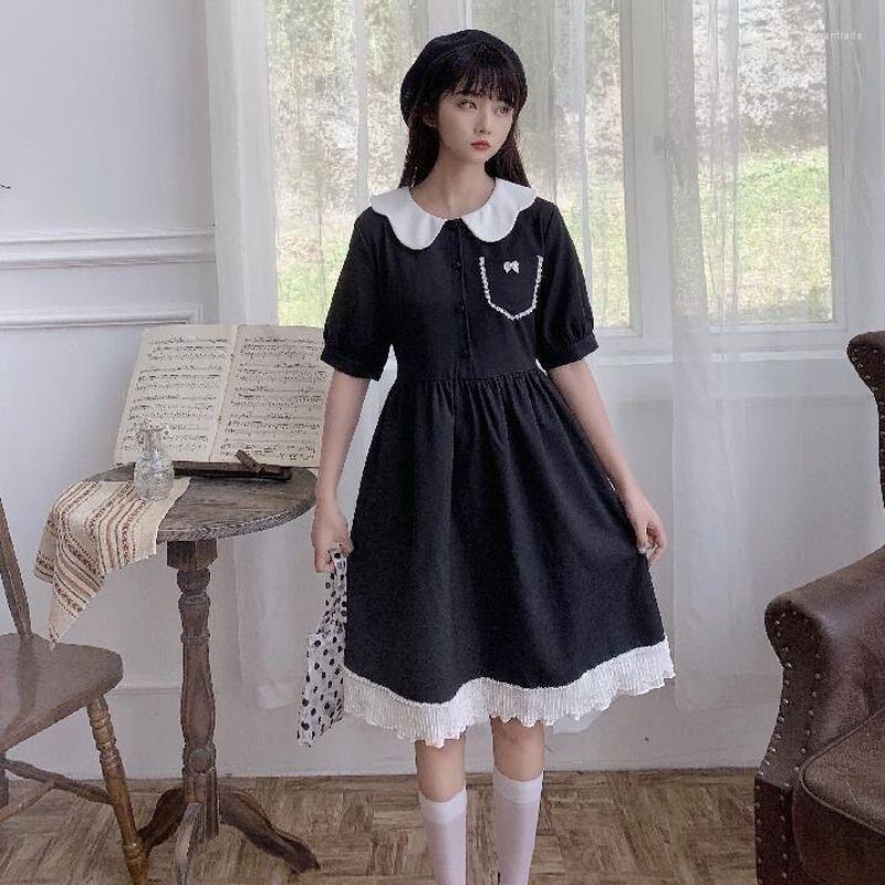 

Party Dresses Harajuku Black Lolita Style Dress 2022 Mori Fairy Cute Kawaii Doll Collar Japanese College Retro Dark WomenParty, Auburn