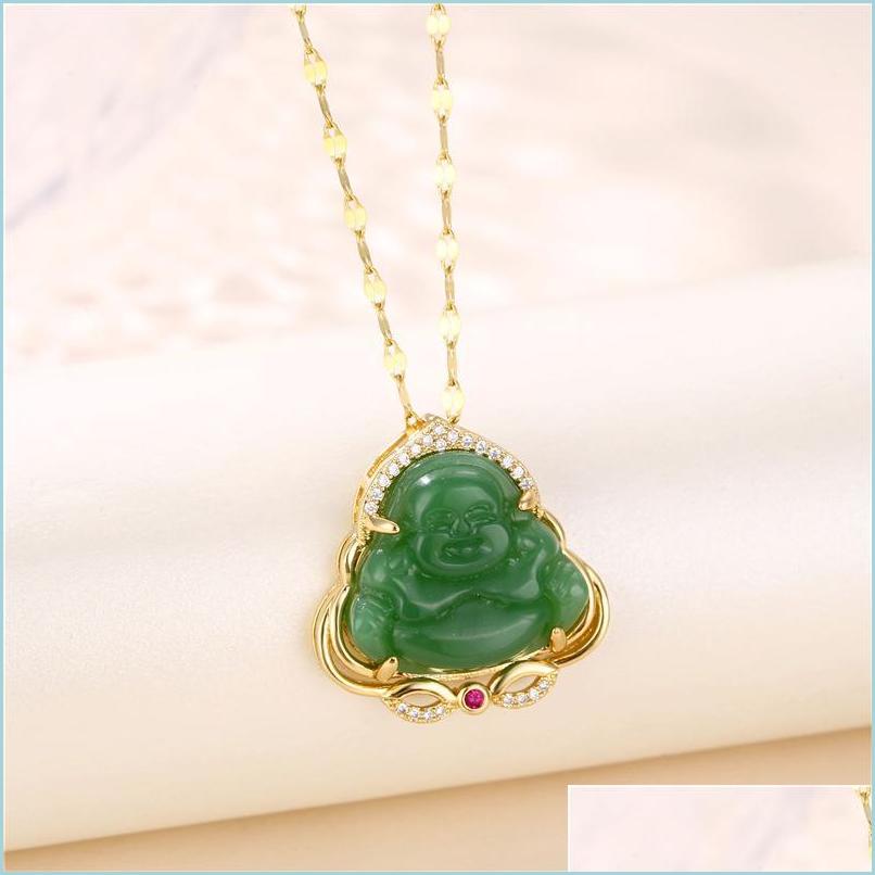 

Pendant Necklaces Pendant Necklaces Exquisite Emerald Imitation Jade Smiling Maitreya Buddha Guard For Women Girls Lucky Je Mjfashion Dhntt