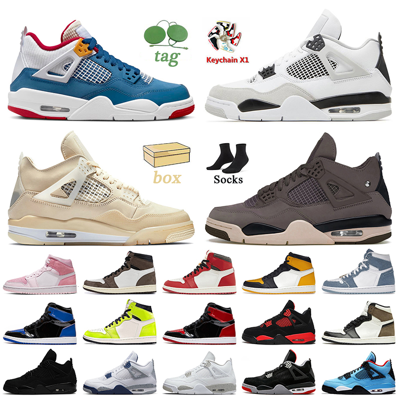 

4s Basketball Shoes Jumpman 4 1 Midnight Navy Military Black Sail A Ma Maniere Denim 1s High OG Lost Found Taxi Patent Bred Red Thunder Oreo Women Mens Trainers Sneakers, B13 high og taxi 36-47