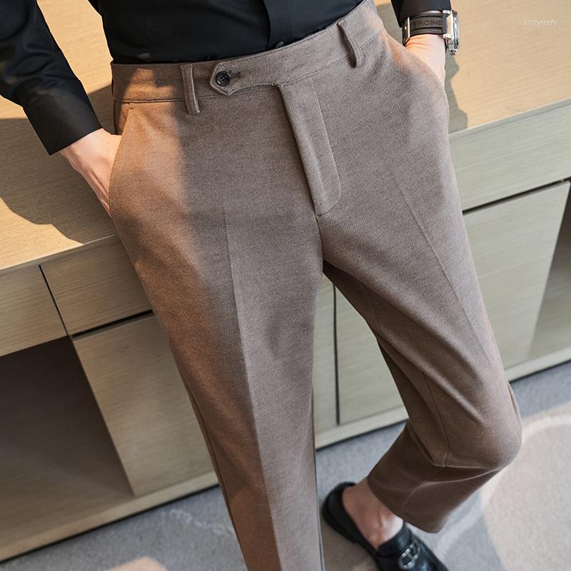

Men's Suits Autumn Winter Woolen Trousers Men's Slim Elastic Waist Casual Suit Pants Office Social Business Dress Wedding Streetwear, Black