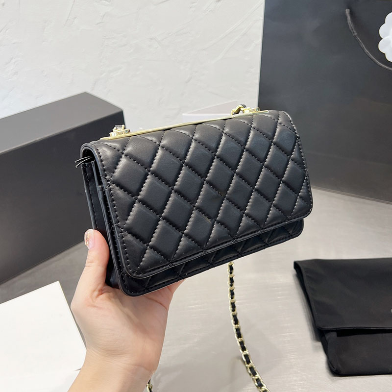 

22F/W Womens Trendy WOC Lambskin Quilted Bags Wallet With Chain Phone Card Holder Purse 10 Colors Can Choose Multi Pochette Handbags Outdoor Saoche Clutch 19cm, Box