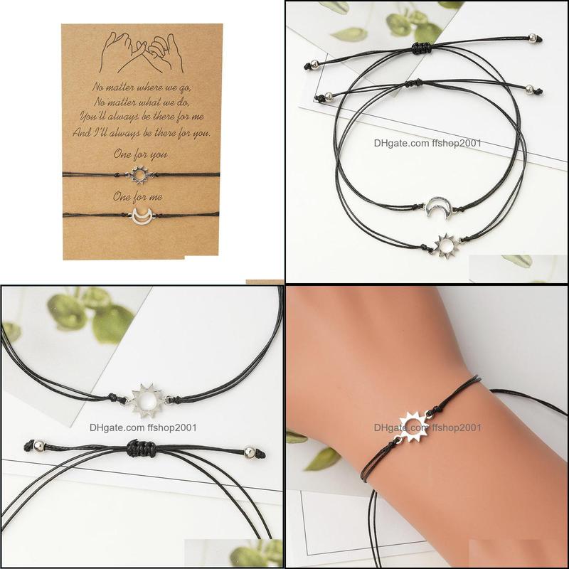 

Charm Bracelets Braided 2Pcs/Set Charm Bracelet For Friendship Couples Moon And Sun Pendant Bangles Women Man Lucky Wish J Ffshop2001 Dhf0F