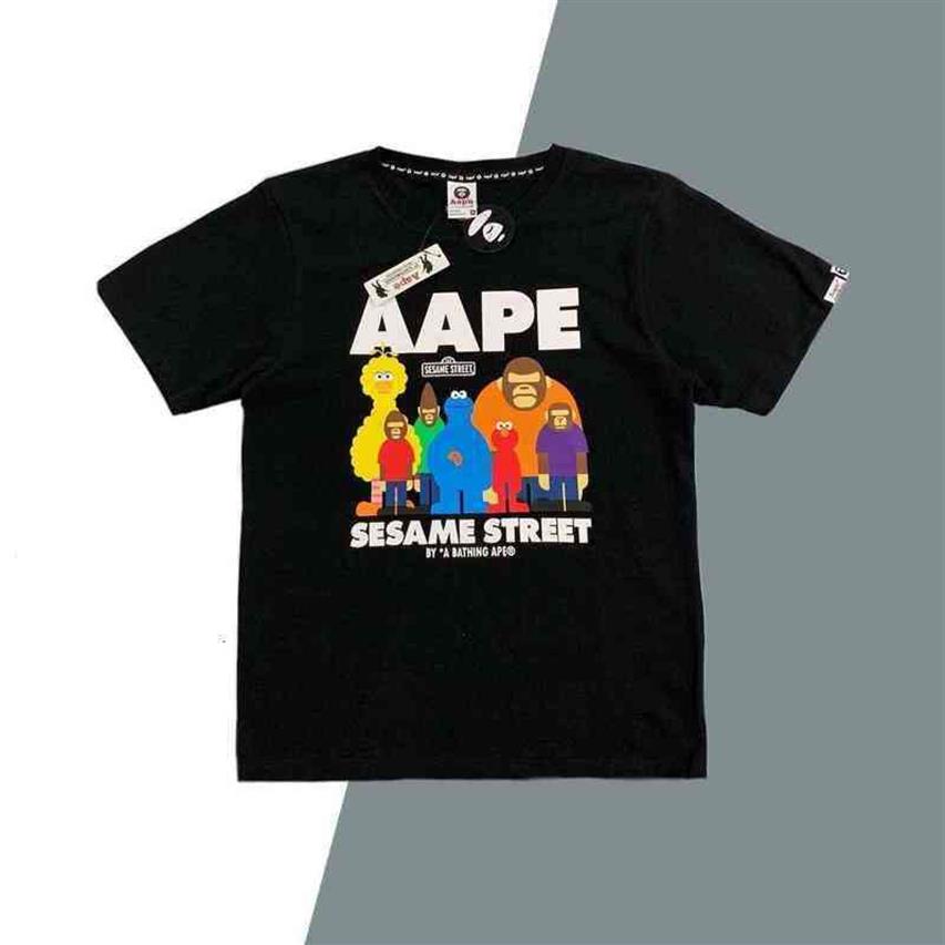 

Summer tide brand AAPE short sleeve Sesame Street joint ape Legion printed T-shirt ins loose casual men's and women's ha284n, White