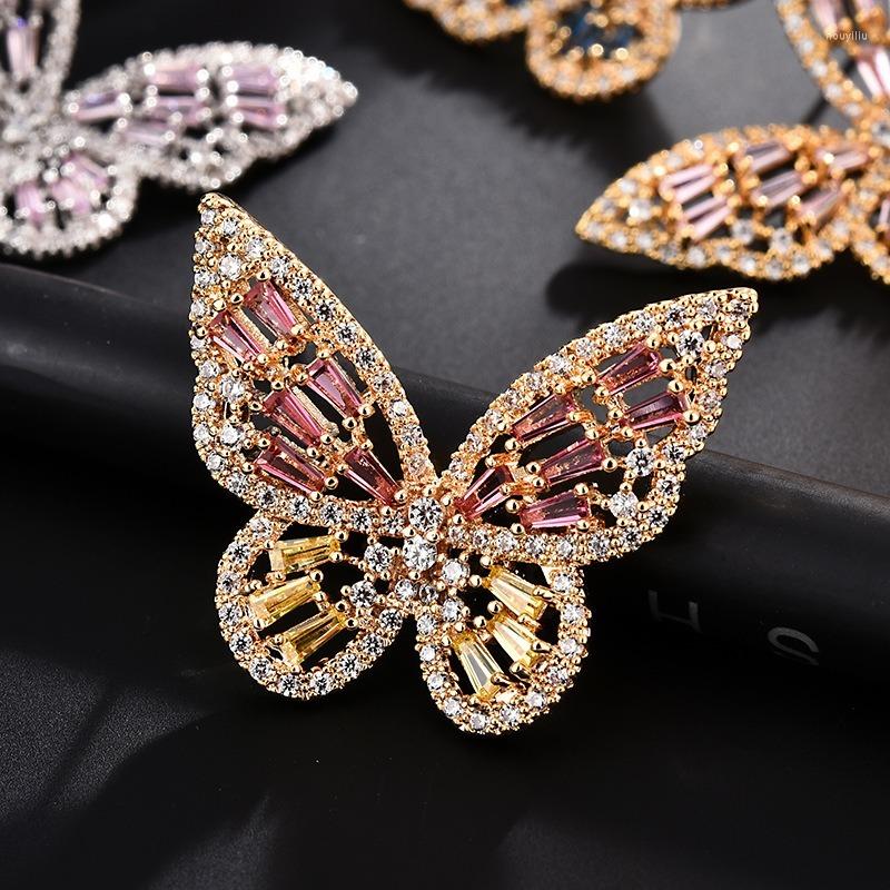 

Stud Earrings S925 Silver Needle Delicate Hollow Out Zircon Butterfly For Women Girls Fashion Geometric