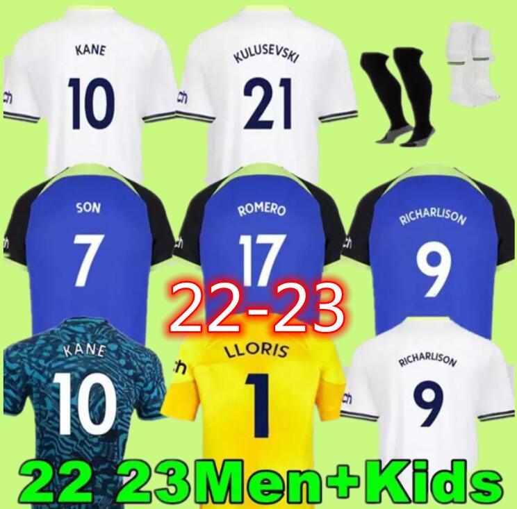 

soccer 22 23 KANE SON RICHARLISON SPURS Soccer Jerseys Player Version KULUSEVSKI HOJBJERG 2022 2023 PERISIC Third ROMERO TOT Football kit sh, Adult 21/22 away