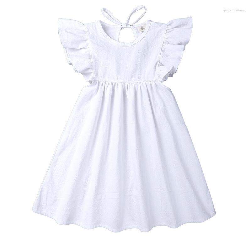

Girl Dresses 2022 Summer Dress European And American Style Solid Color Girls Casual Cotton Princess Baby 1-7 Y Kids Clothes, As the picture