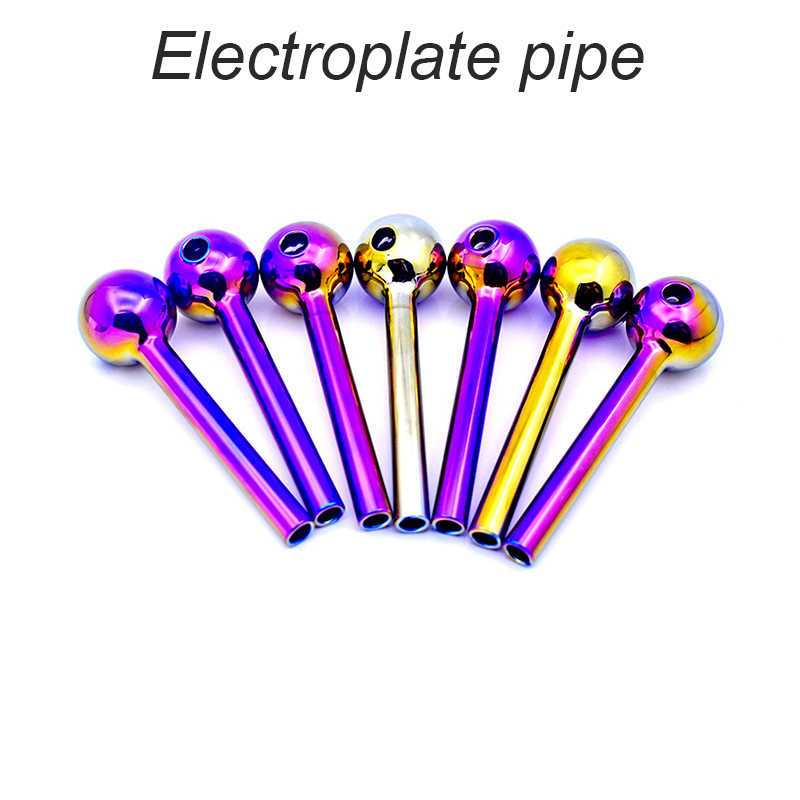 

Wholesale Thick heady 4inch electroplate Pyrex Glass Oil Burner Pipe Colorful Great Tube Nail tips smoking pipes