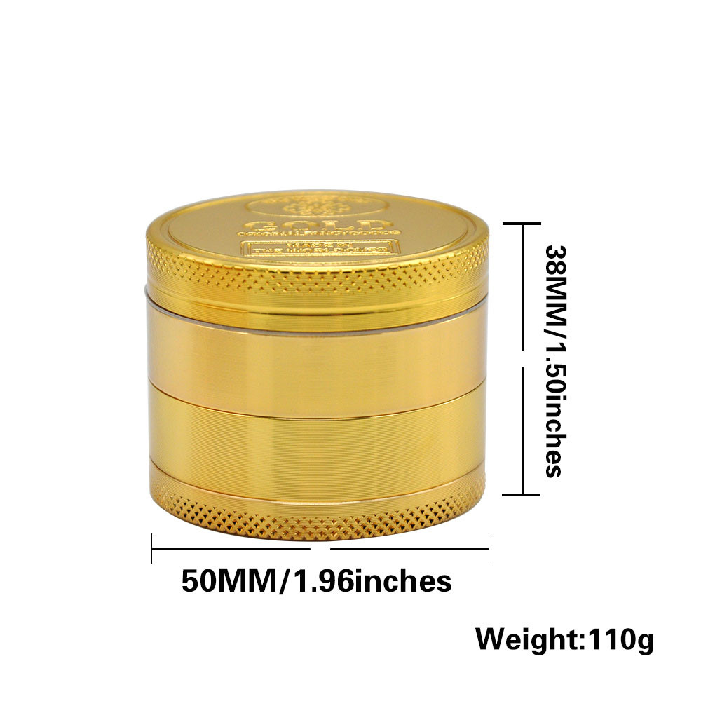 

smoke accessory Golden Metal Herb Grinder Zinc Alloy 4Layers spice tobacco Crusher Tobaccos Spice Hand Muller Diameter 50mm Height 38mm