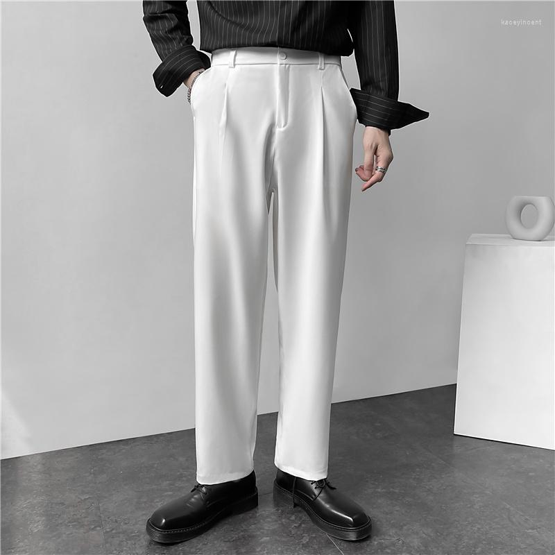 

Men's Suits White Gray Black Suit Pants Men Fashion Society Mens Dress Korean Loose Straight Office Formal Trousers -3XL