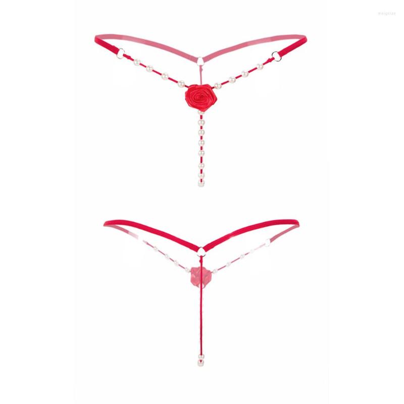 

Women's Panties Sexy String Lace Underwear Women Back Bow G T-back Thong Transparent Lingerie Cute With Pearls