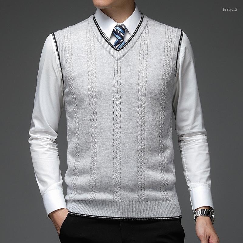 

Men' Vests 2022 Men' Sleeveless Wool Knitwear Casual V-Neck Sweater Vest Male Knit Pullover Sweaters, Gray